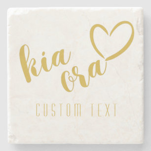 PORTA-COPO DE PEDRA NOVA ZEALAND KIA ORA MAORI DOURADO SCRIPT NZ KIWI