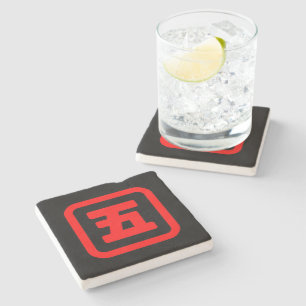 Porta-copo De Pedra Número Japonês Cinco 五 【Go】 Kanji