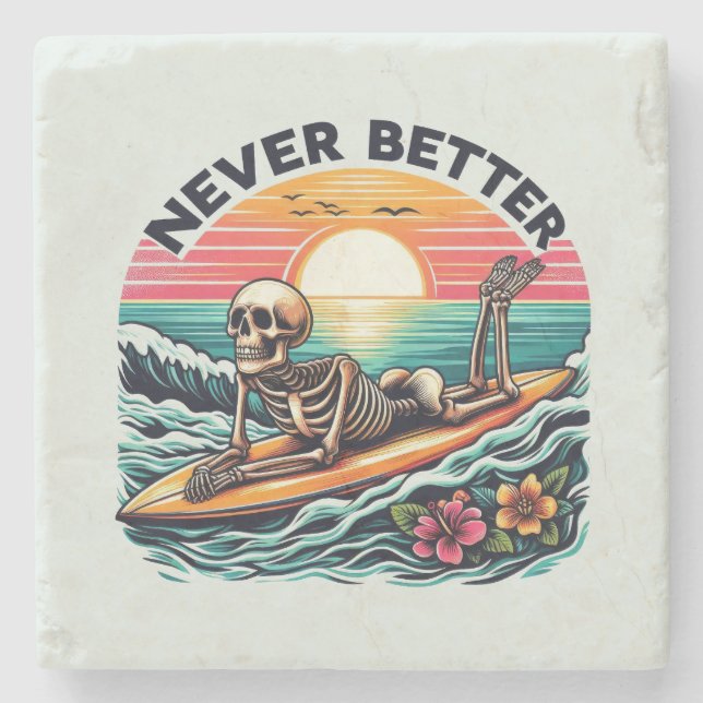 Porta-copo De Pedra Nunca Melhor - Skelset surf Sunset Wave Design (Frente)