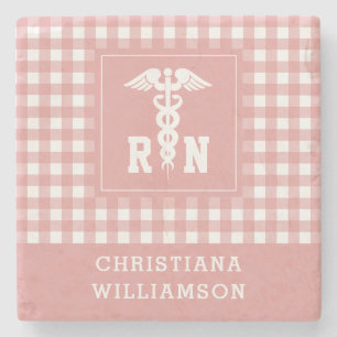 Porta-copo De Pedra Nurse Registrada de Padrão de Xadrez Personalizado