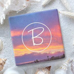 Porta-copo De Pedra Nuvens Amarelas Cor-de-rosa Nuvens Azuis Monograma