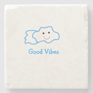 Porta-copo De Pedra Nuvens sorrindo em azul vibrações positivas emoji 