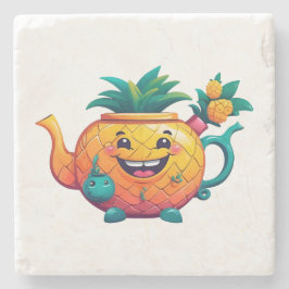 Porta-copo De Pedra O bule de abacaxi feliz e própero