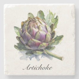 Porta-copo De Pedra O Coração do Jardim: Artichoke em Aquarela