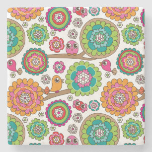 Porta-copo De Pedra o doodle floresce o teste padrão do fundo