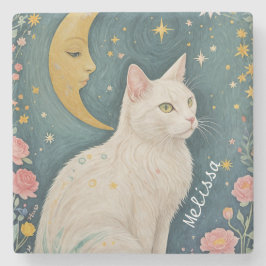 Porta-copo De Pedra O Gato Branco Encantador com Olhos Verdes