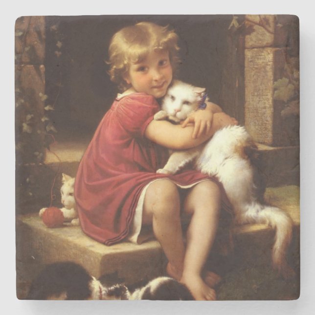 Porta-copo De Pedra O Gato Pet Favorito da Menina (Perrault) (Frente)