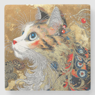 Porta-copo De Pedra O Gato Zen Vintage Japonês Ukiyo-e
