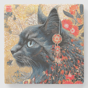 Porta-copo De Pedra O Gato Zen Vintage Japonês Ukiyo-e