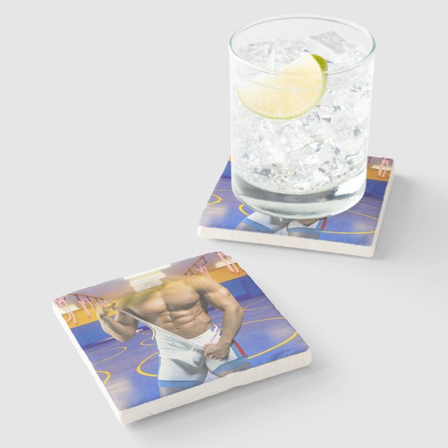 Porta-copo De Pedra O homem muscular de SlipperyJoe boja trai de ginás (Lateral)