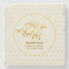 Porta-copo De Pedra O Novo Sr. e Sra. (name.date,) Dourados Corações d