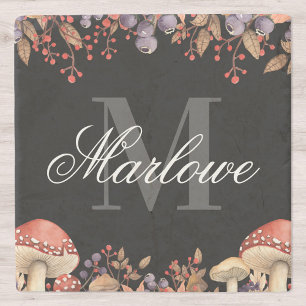 Porta-copo De Pedra O outono russo deixa monograma branco preto