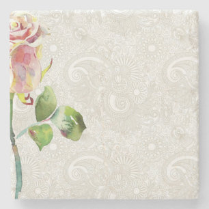Porta-copo De Pedra O teste padrão floral ornamentado com aguarela