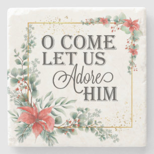 Porta-copo De Pedra O Venha, Vamos Adorá-Lo, Elegante Floral De Natal