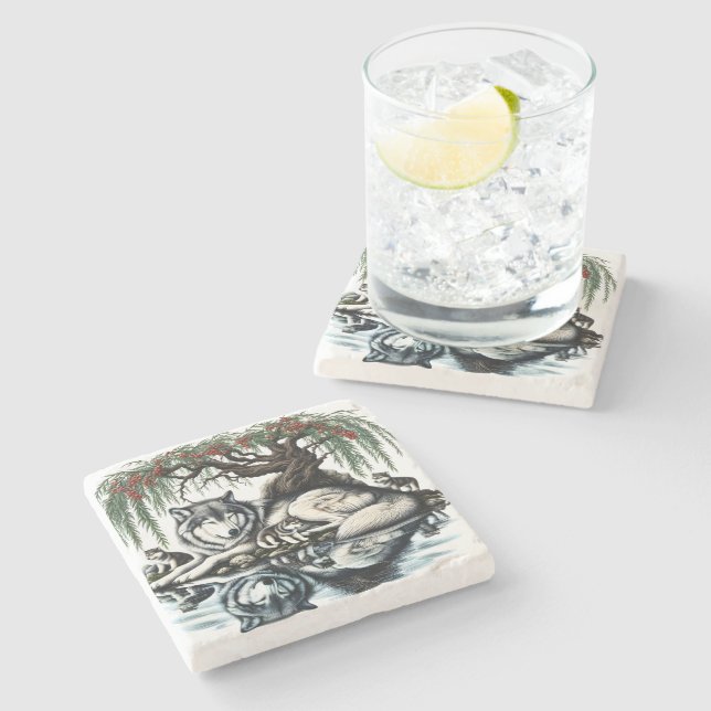 Porta-copo De Pedra Oásis da Família Serene Wolf em Natureza Idílica (Lateral)