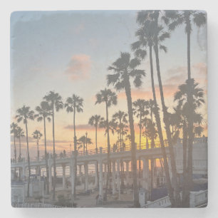 Porta-copo De Pedra Oceanside California Orange Sunset Beach Boardwalk