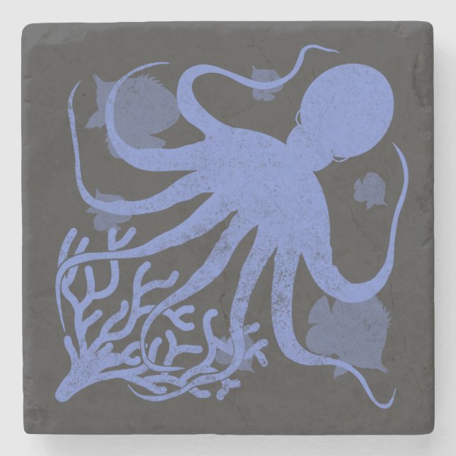 Porta-copo De Pedra Octopus (dark background) (Frente)