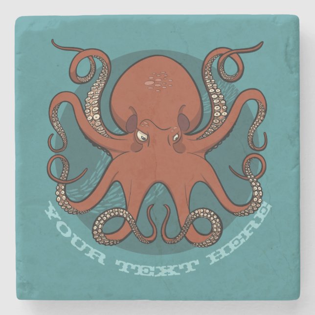 Porta-copo De Pedra Octopus Vermelho Feroz Com Cartoon De Tempos Curva (Frente)