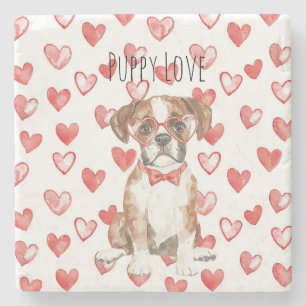 Porta-copo De Pedra Óculos de Sol Vermelho Coração Boxer Marrom Creme