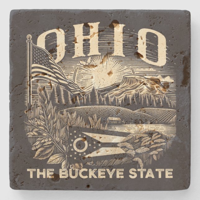 Porta-copo De Pedra Ohio The Buckeye State (Frente)
