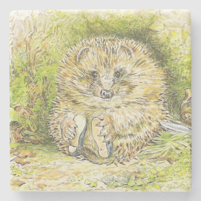 Porta-copo De Pedra Old Mr Prickly Pin (Hedgehog) (por Beatrix Potter) (Frente)