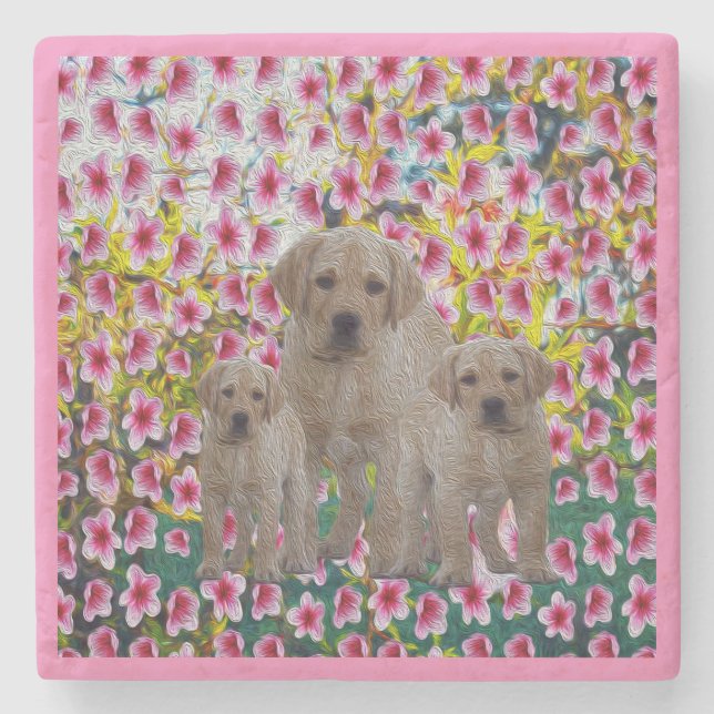 Porta-copo De Pedra Óleo de cachorro Labrador,   (Frente)