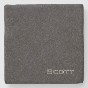 Porta-copo De Pedra Olhar de couro preto masculino Monogrammed moderno