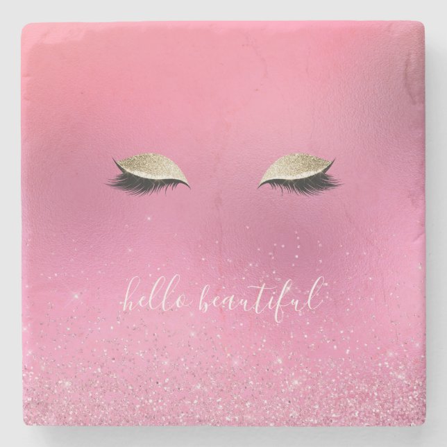 Porta-copo De Pedra Olhos Rosa Dourados (Frente)