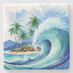 Porta-copo De Pedra Onda de Aquarela da Ilha Kai Aloha