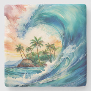 Porta-copo De Pedra Onda de Aquarela Kai Aloha Motu