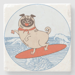 Porta-copo De Pedra Onda montando cachorro feliz no surfboard