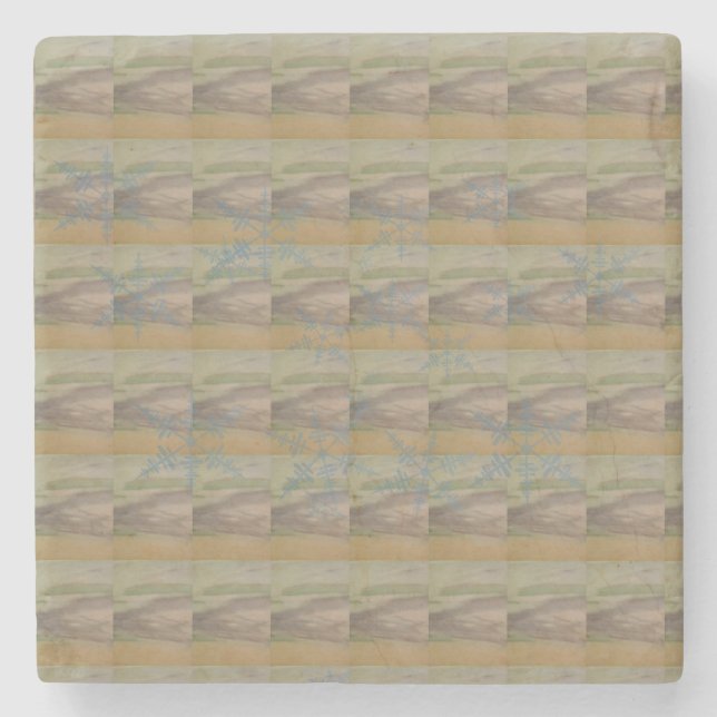 Porta-copo De Pedra Ondas de floco de neve azuis na costa (Frente)