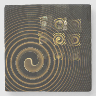 Porta-copo De Pedra Ondas Douradas Hipnóticas Arte Moderna Abstrata