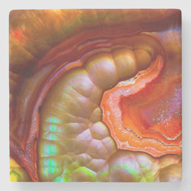 Porta-copo De Pedra Opal de fogo iridescente vermelho (Frente)