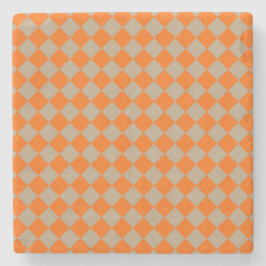 Porta-copo De Pedra Orange Taupe Checker Diamond Pattern
