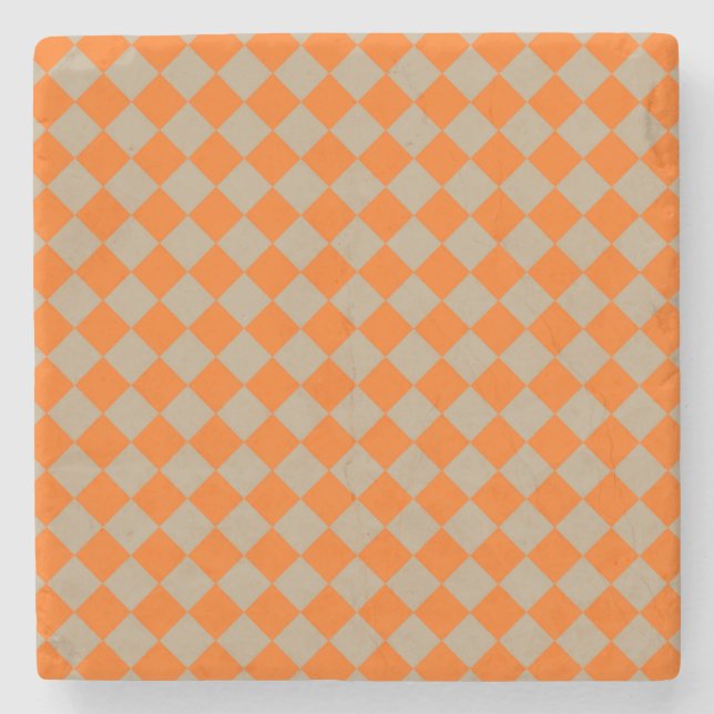 Porta-copo De Pedra Orange Taupe Checker Diamond Pattern (Frente)