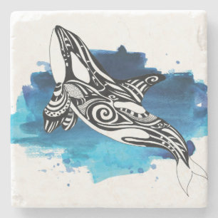 Porta-copo De Pedra Orca Whale Blue Watercolor