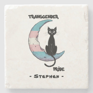 Porta-copo De Pedra Orgulho Transgênero - Gato Negro na Lua de Sinaliz
