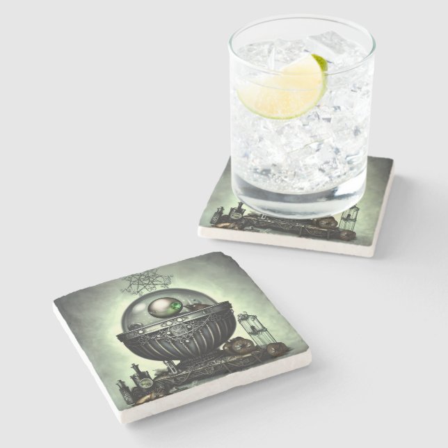 Porta-copo De Pedra Ornamentado Steampunk Cauldron e Itens Mágicos em  (Lateral)