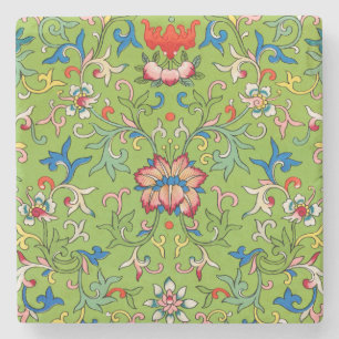 Porta-copo De Pedra Ornamento Chinês Vintage Owen Jones Floral Verde