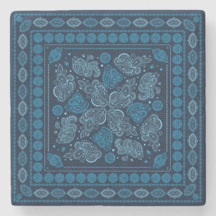 Porta-copo De Pedra Ornamento oriental de Paisley - azul