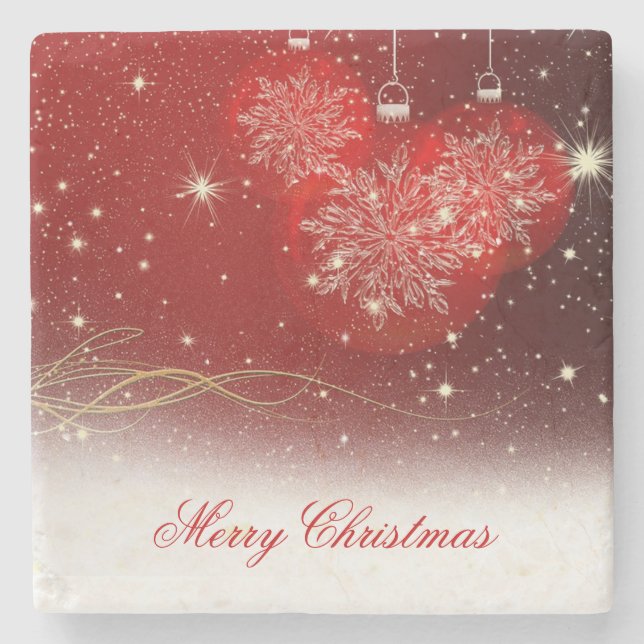 Porta-copo De Pedra Ornamentos festivos de flocos de neve "Feliz Natal (Frente)