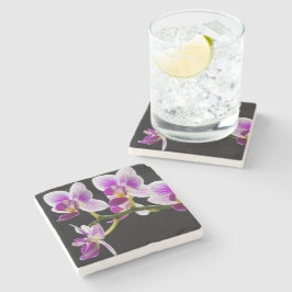 Porta-copo De Pedra Orquídea branca e roxa