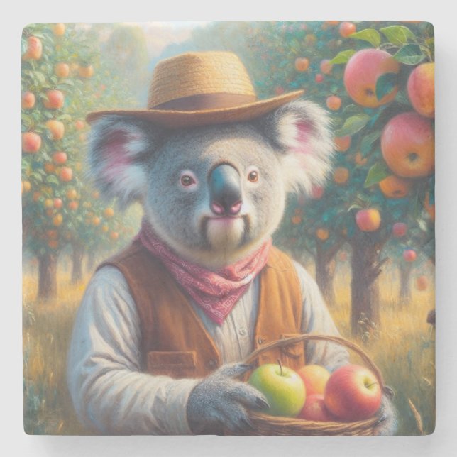 Porta-copo De Pedra Orquídea de maçã Koala (Frente)