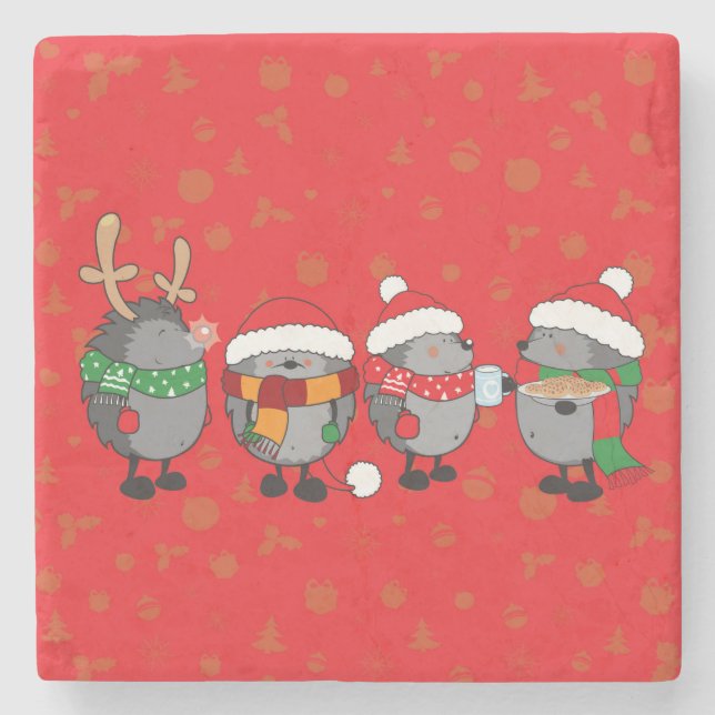 Porta-copo De Pedra Ouriços de Natal (Frente)