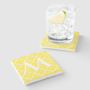 Porta-copo De Pedra Ouro Amarelo marroquino Damask com Monograma