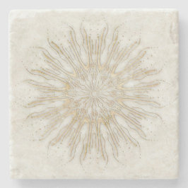 Porta-copo De Pedra Ouro branco de sunburst mandala estilo orgânico