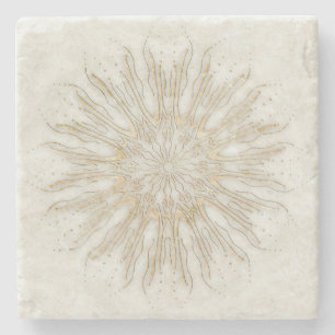Porta-copo De Pedra Ouro branco de sunburst mandala estilo orgânico
