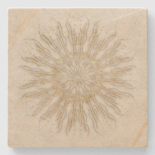 Porta-copo De Pedra Ouro branco de sunburst mandala estilo orgânico