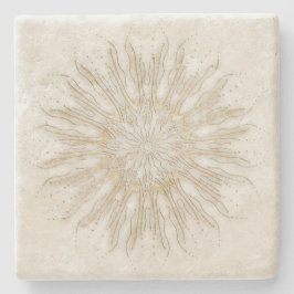 Porta-copo De Pedra Ouro branco de sunburst mandala estilo orgânico